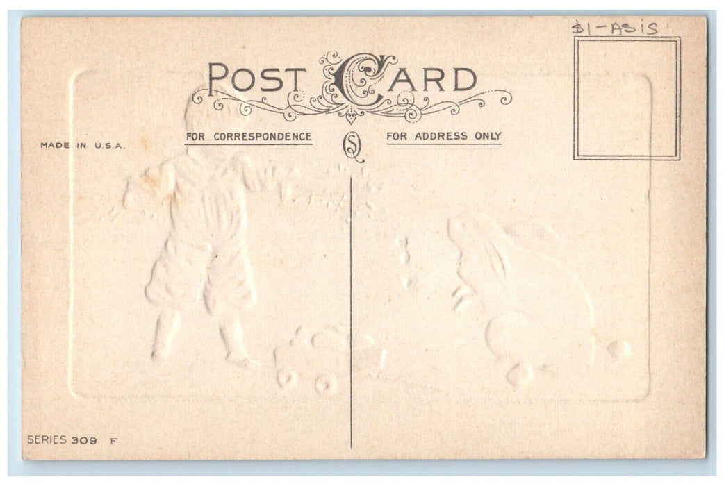 c1910's Easter Greetings Little Boy Wagon Toy Bunny Rabbit Eggs Antique Postcard