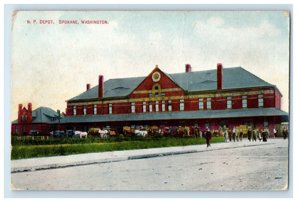 1910 N. P. Depot Horse And Buggy Spokane Washington WA Posted Antique Postcard