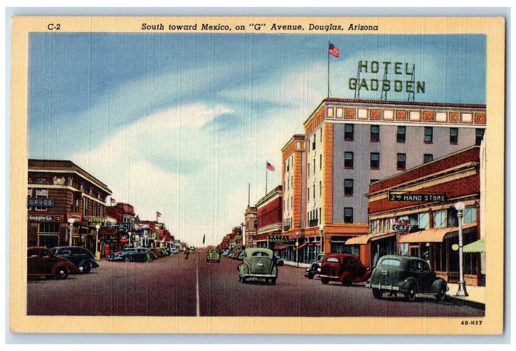 South Toward Mexico On G Avenue Douglas Arizona AZ, Hotel Gadsden View Postcard