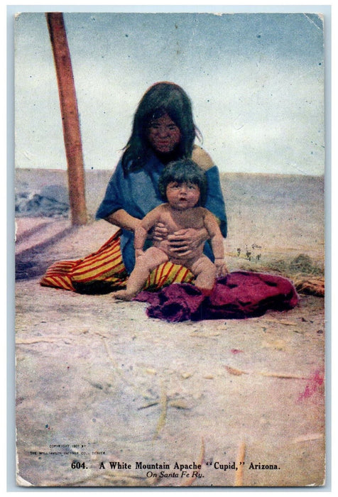 1917 A White Mountain Apache Cupid Arizona AZ, Los Angeles CA Antique Postcard