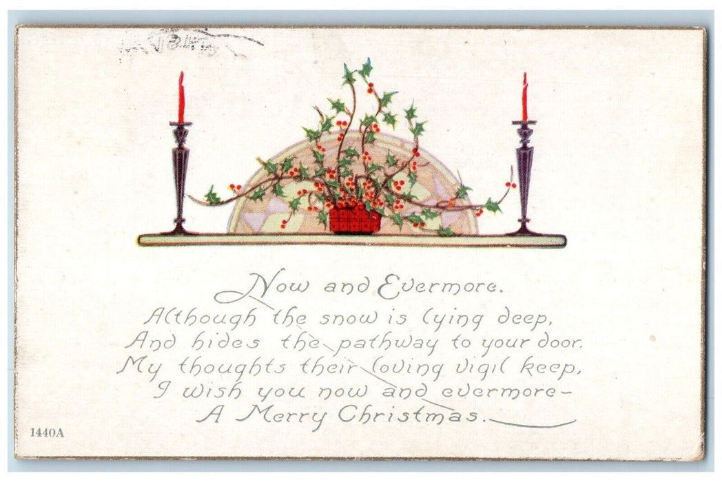 1924 Merry Christmas Holly Berries Candle Brownsville Oregon OR Antique Postcard