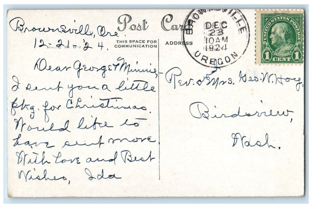 1924 Merry Christmas Holly Berries Candle Brownsville Oregon OR Antique Postcard