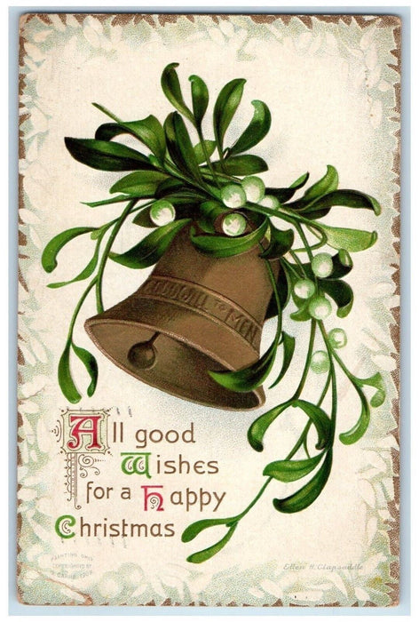 1910 Christmas Ringing Bells Mistletoe Ellen Clapsaddle Johnstown PA Postcard