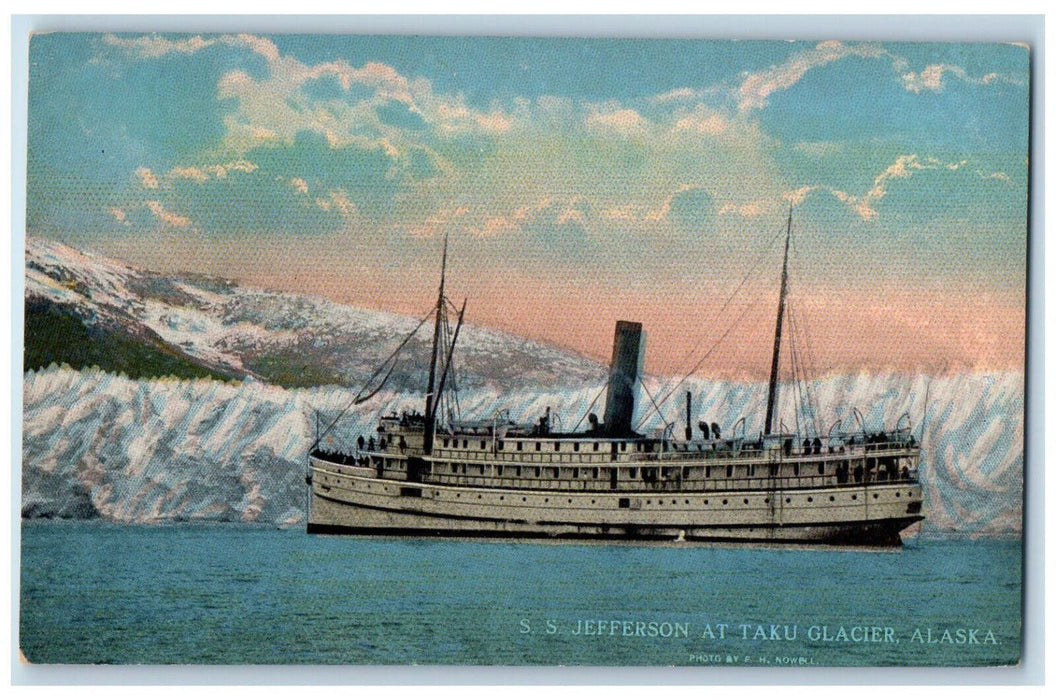 Steamer Ship S. S. Jefferson At Taku Glacier Alaska AK Mountain View Postcard