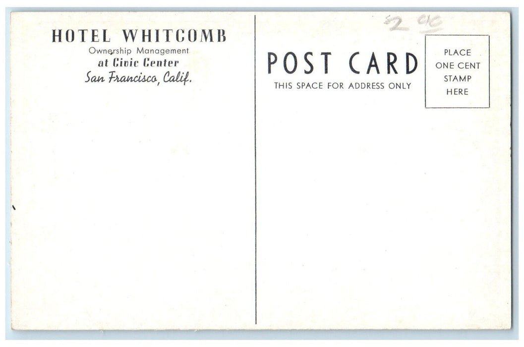 The Whitcomb Tavern Dining Restaurant San Francisco California CA Postcard