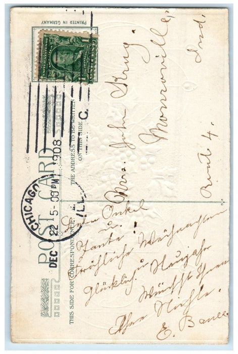 1908 Christmas Wishes Holly Berries Winsch Back Chicago Illinois IL Postcard