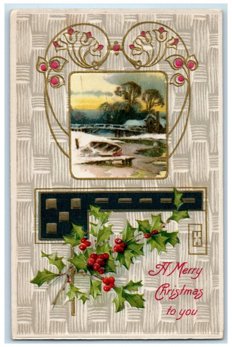 1908 Christmas Berries House Trees Winter Winsch Back Philadelphia PA Postcard