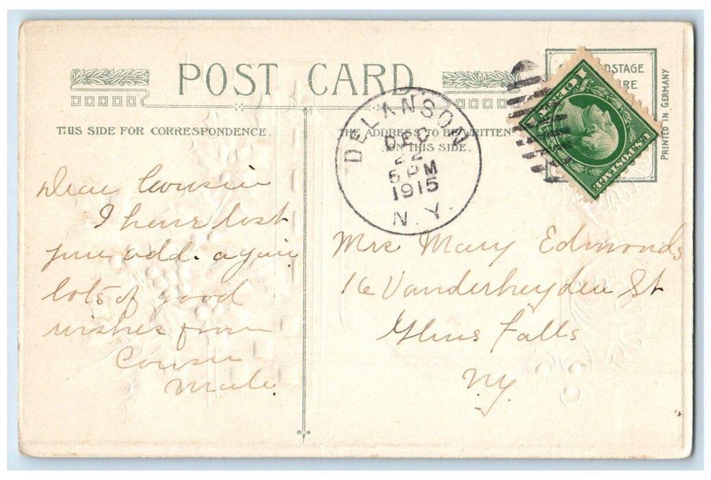 1915 Merry Christmas Berries House Trees Winter Winsch Back Delanson NY Postcard