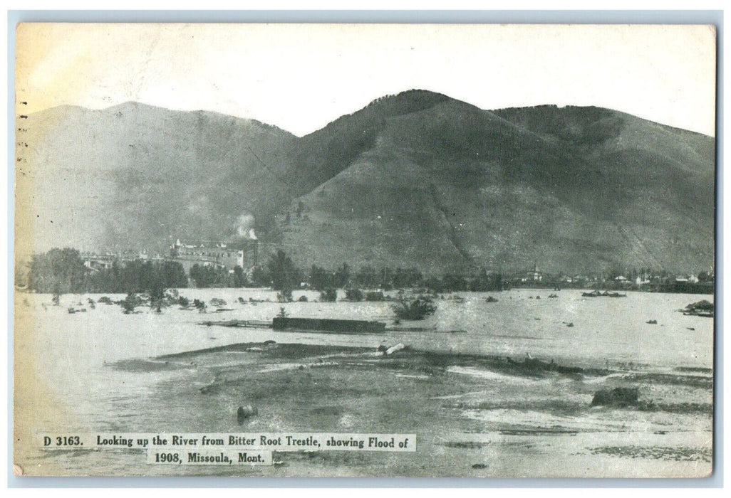 1908 Looking Up The River From Bitter Root Trestle Missoula Montana MT Postcard