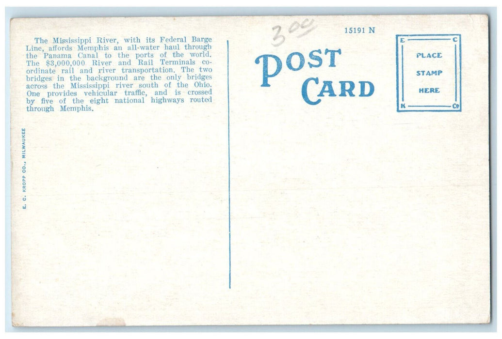 Municipal Terminals And Federal Barge Line Bridge Memphis Tennessee TN Postcard