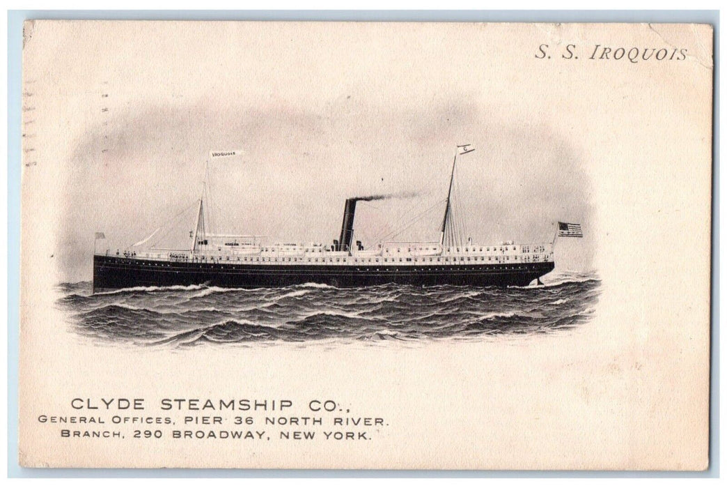 1907 Clyde Steamship General Offices Iroquois Pier Broadway New York NY Postcard