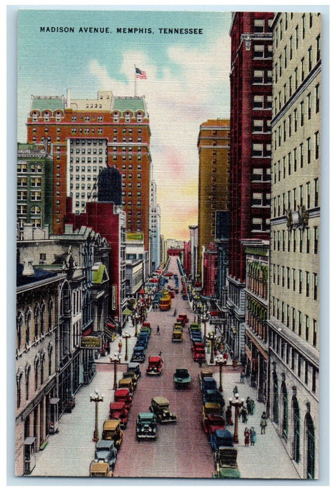 Madison Square Street Car-lined Scene Memphis Tennessee TN Vintage Postcard
