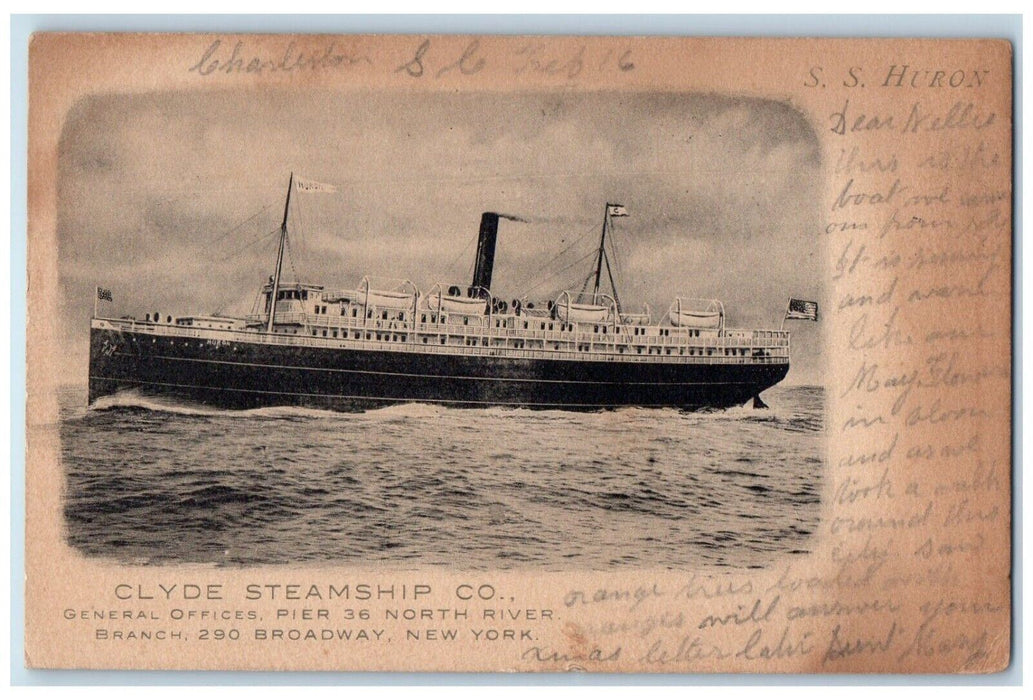 c1907 Clyde Steamship General Offices Huron North Broadway New York NY Postcard
