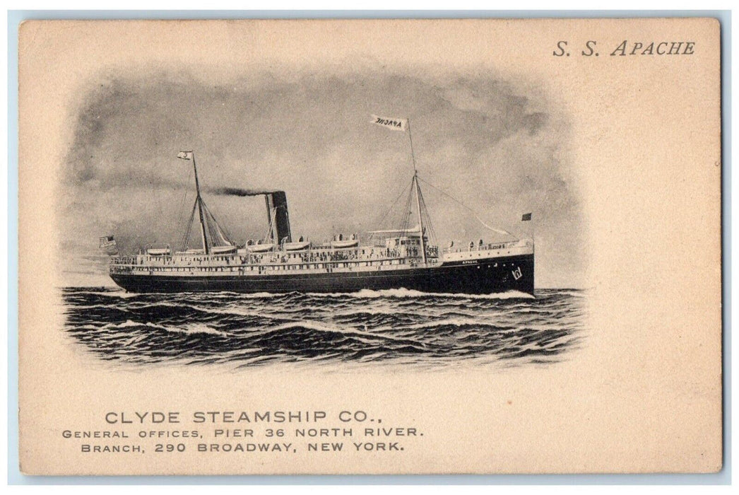 1907 Clyde Steamship General Offices Apache Pier Broadway New York NY Postcard