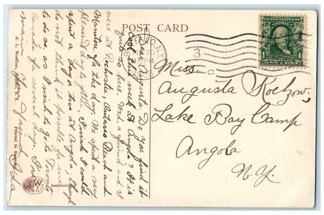 1908 Lily Pond Humbolt Park Fountain Children Sailboat Buffalo New York Postcard