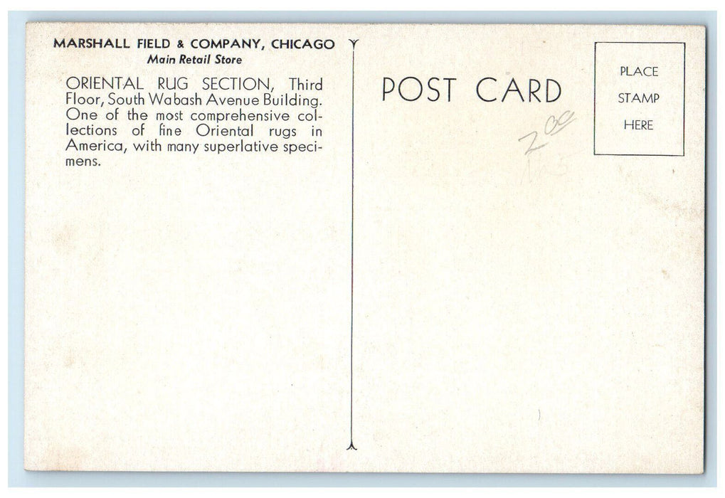 Oriental Rug Section Marshall Field & Company Chicago Illinois IL Postcard