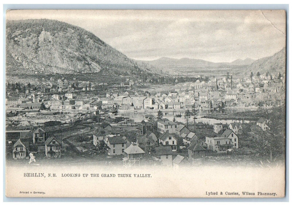 c1905 Aerial View Looking Up Grand Trunk Valley Berlin New Hampshire Postcard