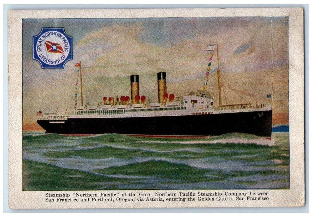 c1910 Great Northern Pacific Steamship Steamer San Francisco California Postcard