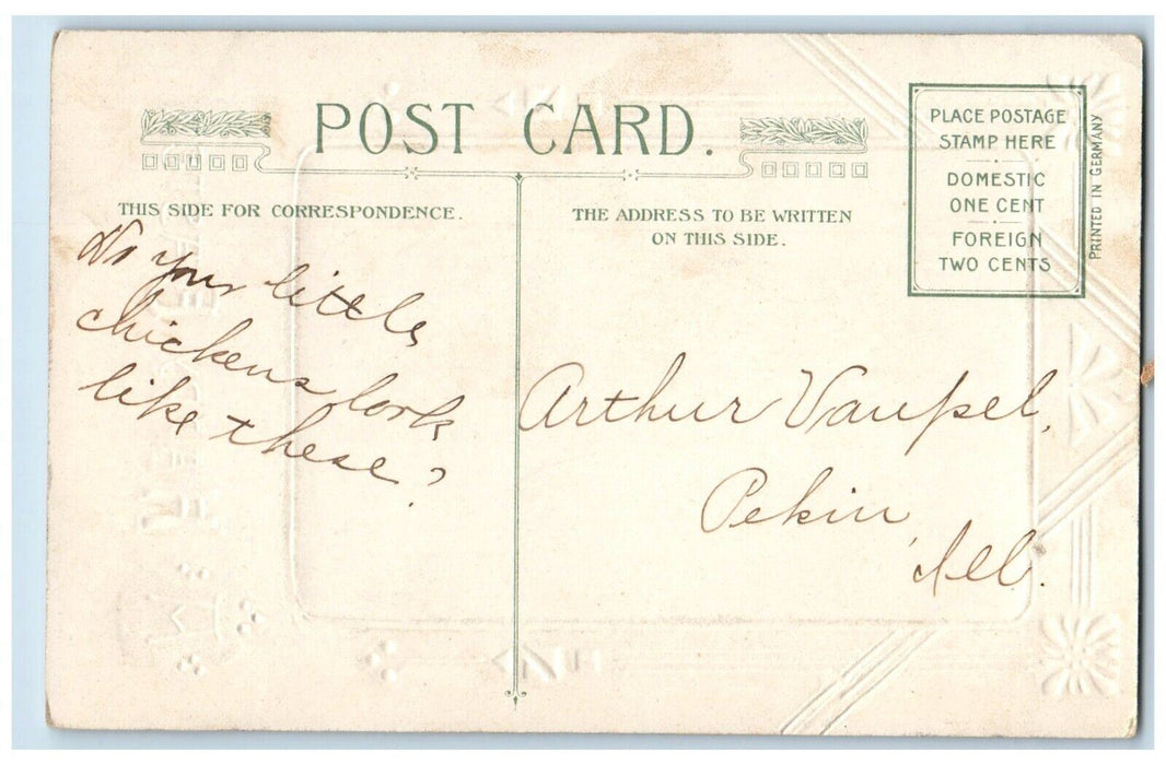 c1910's Happy Easter Chicks Chicken Hen Embossed Winsch Back Antique Postcard