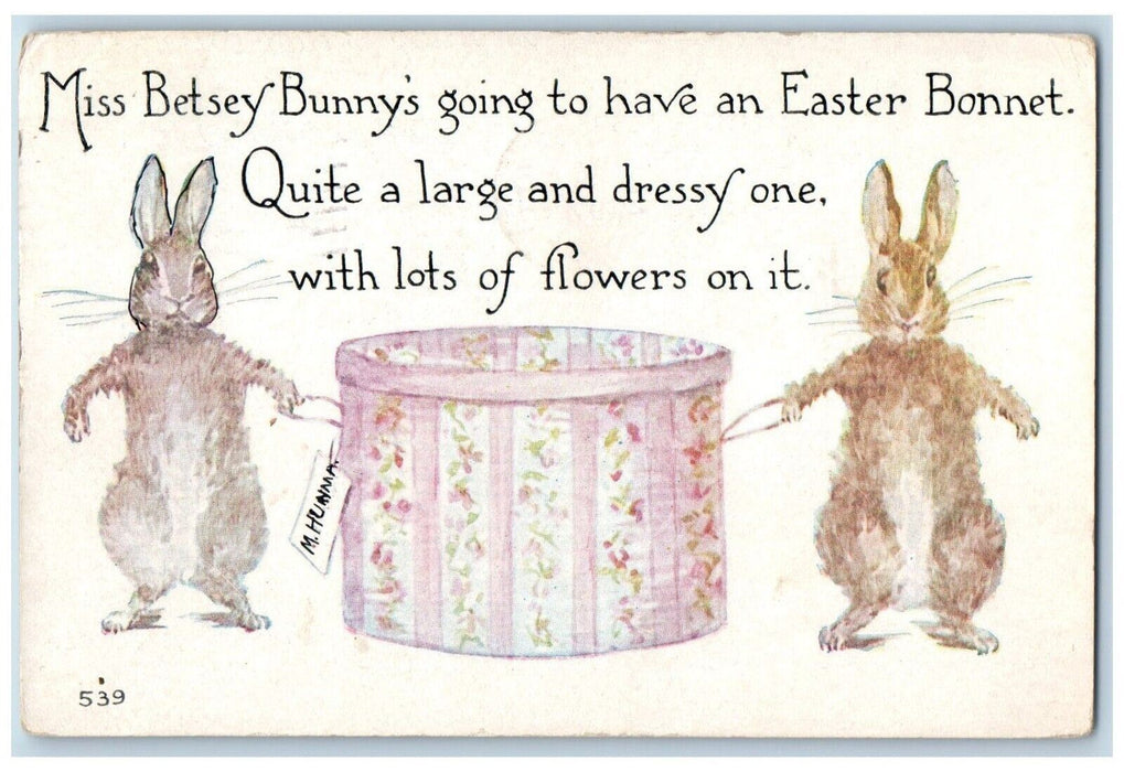 1913 Easter Bonnet Anthropomorphic Bunny Rabbit Box Reading PA Antique Postcard