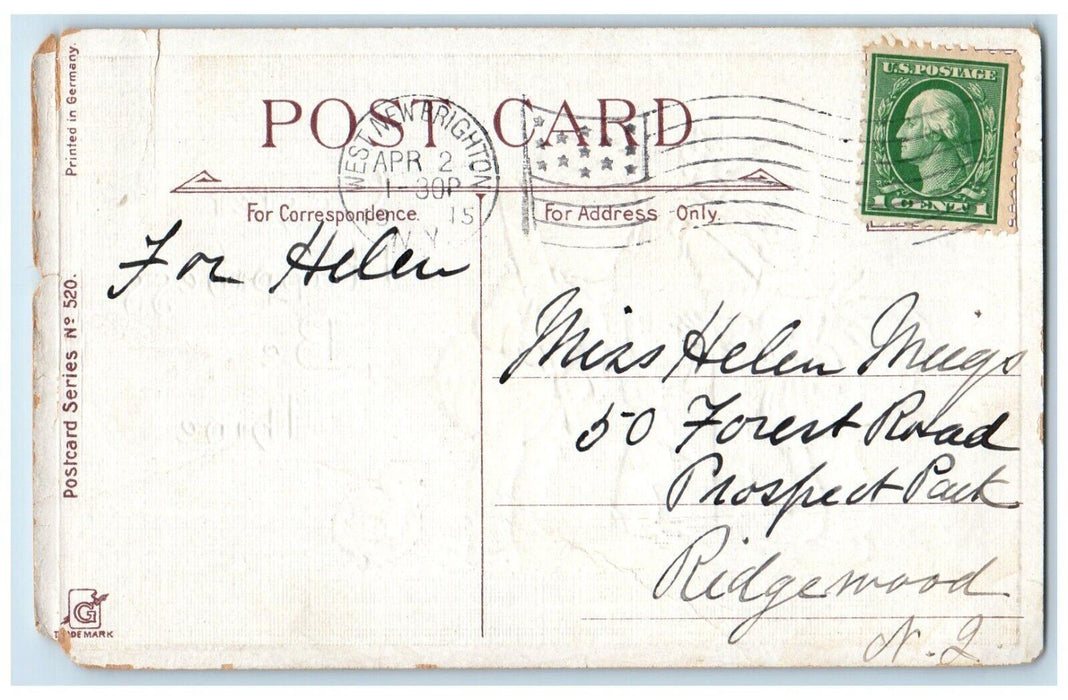 1915 Easter Little Girls Bunny Rabbit Chick Paddle Embossed Antique Postcard