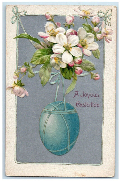 c1910's Easter Hanging Egg White Flowers Winsch Back Embossed Antique Postcard