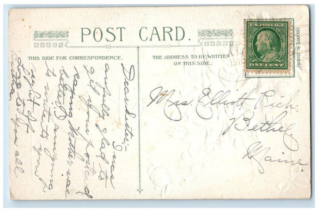 c1910's Easter Hanging Egg White Flowers Winsch Back Embossed Antique Postcard