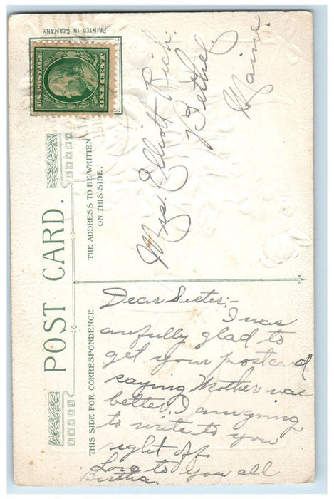 c1910's Easter Hanging Egg White Flowers Winsch Back Embossed Antique Postcard