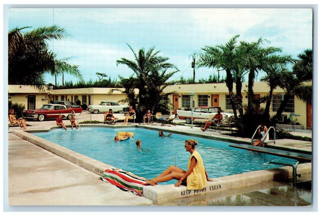 1960's Sunway Motel & Apartments Swimming Pool Pompano Beach Florida FL Postcard