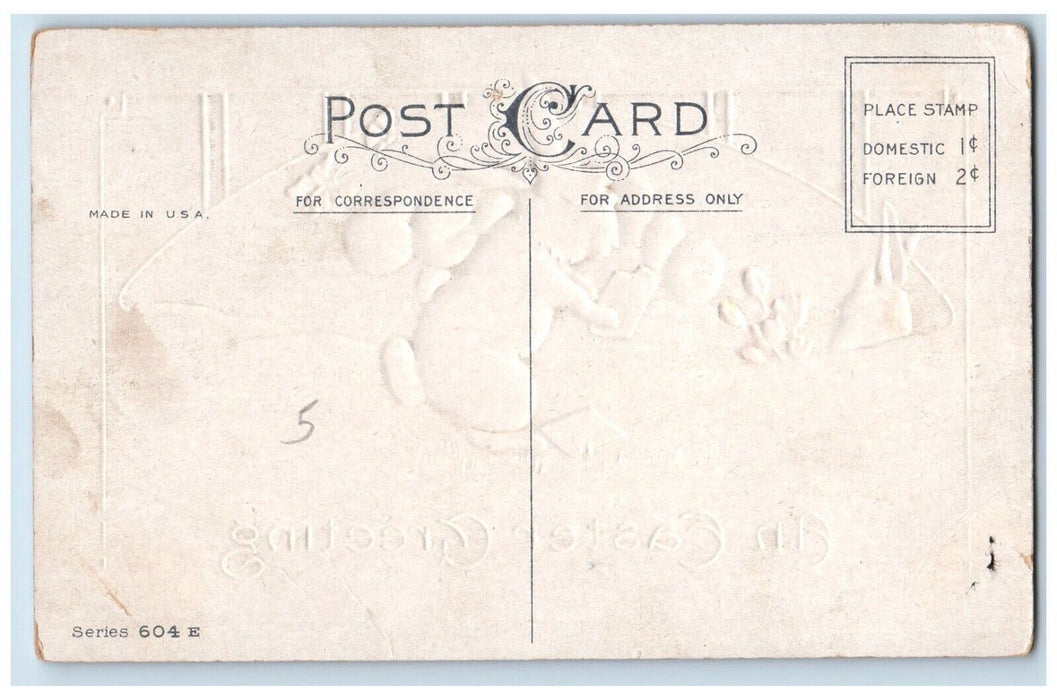 c1910's Easter Greeting Anthropomorphic Bunny Rabbit Butterfly Flowers Postcard