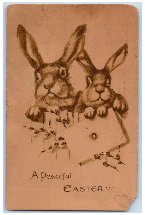 1914 Easter Anthropomorphic Bunny Rabbit Head Letter Posted Antique Postcard