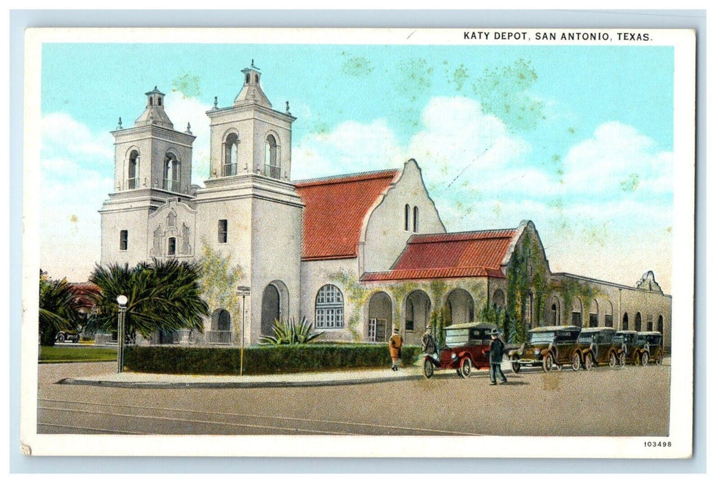 c1930's Katy Depot Train Station Cars San Antonio Texas TX Vintage Postcard