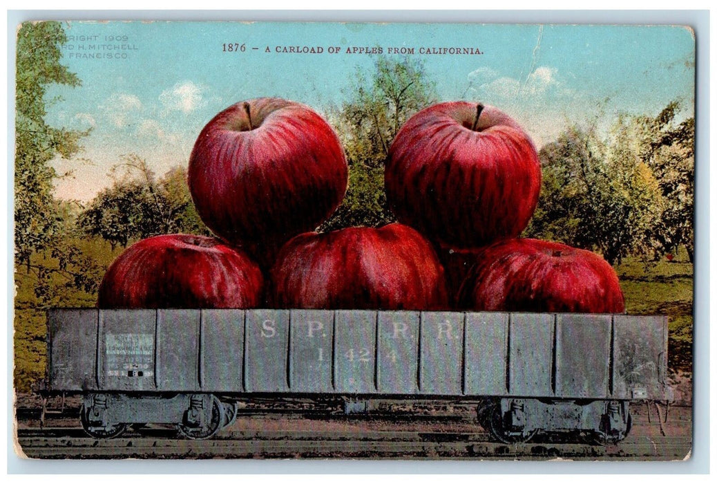 1909 A Carload Of Exaggerated Apples From San Francisco Railroad CA Postcard