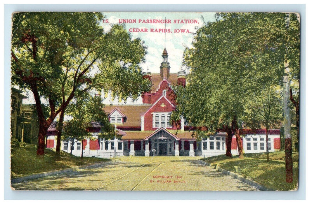 1909 Union Passenger Station Cedar Rapids Iowa IA Posted Antique Postcard