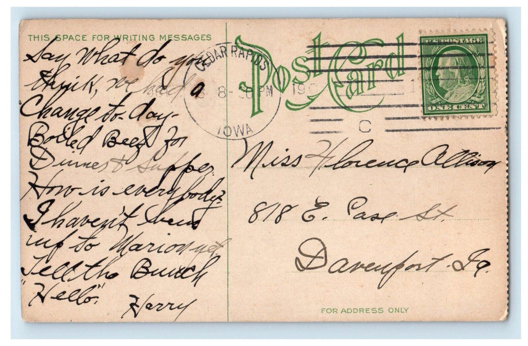 1909 Union Passenger Station Cedar Rapids Iowa IA Posted Antique Postcard