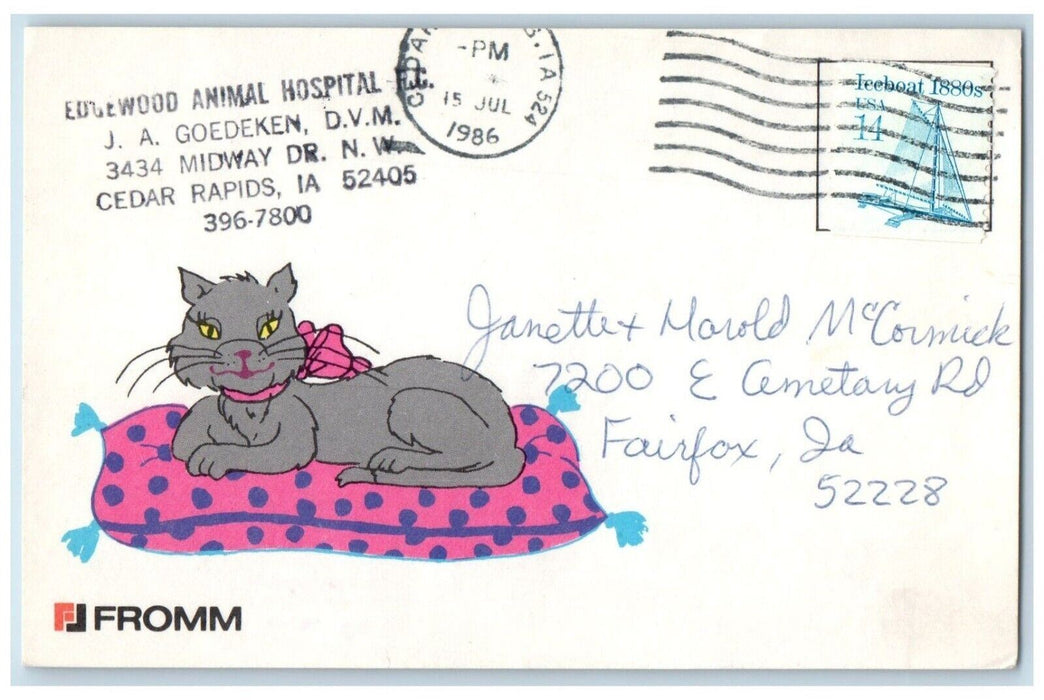 1986 Edgewood Animal Hospital Cedar Rapids Iowa IA Advertising Vintage Postcard
