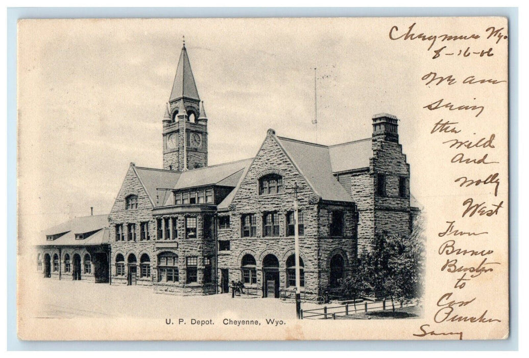 1906 U. P. Depot Train Station Cheyenne Wyoming WY Posted Antique Postcard