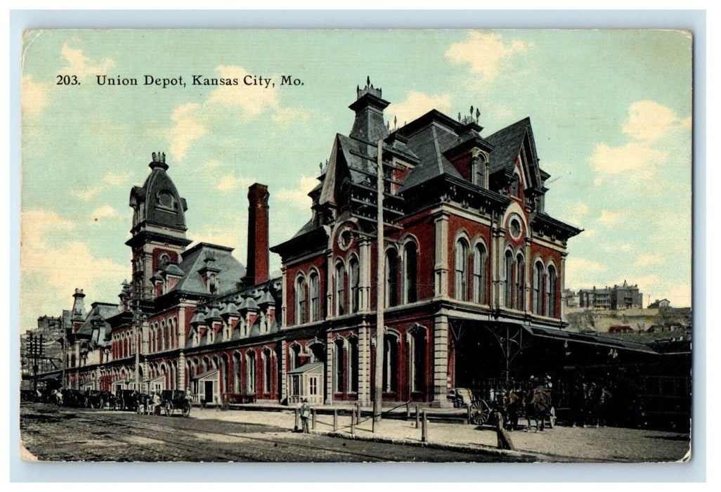 1911 Union Depot Train Station Kansas City Missouri MO Posted Antique Postcard