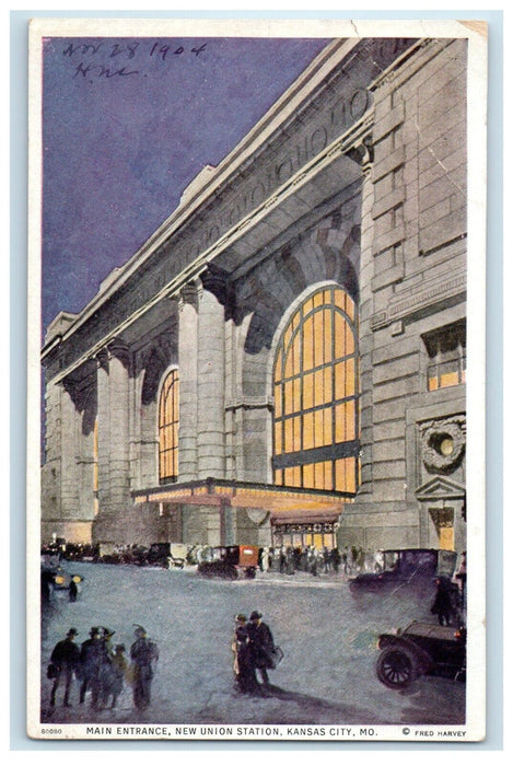 Main Entrance New Union Station Kansas City Missouri MO, Fred Harvey Postcard