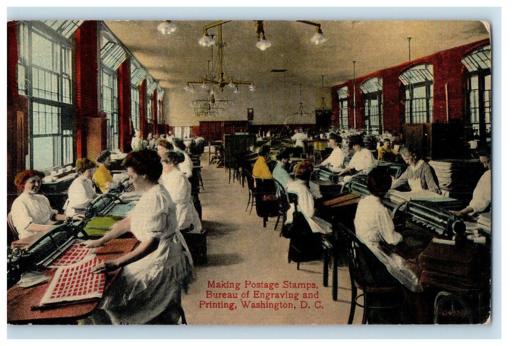 Making Postage Stamps Bureau Engraving Printing Washington DC Antique Postcard