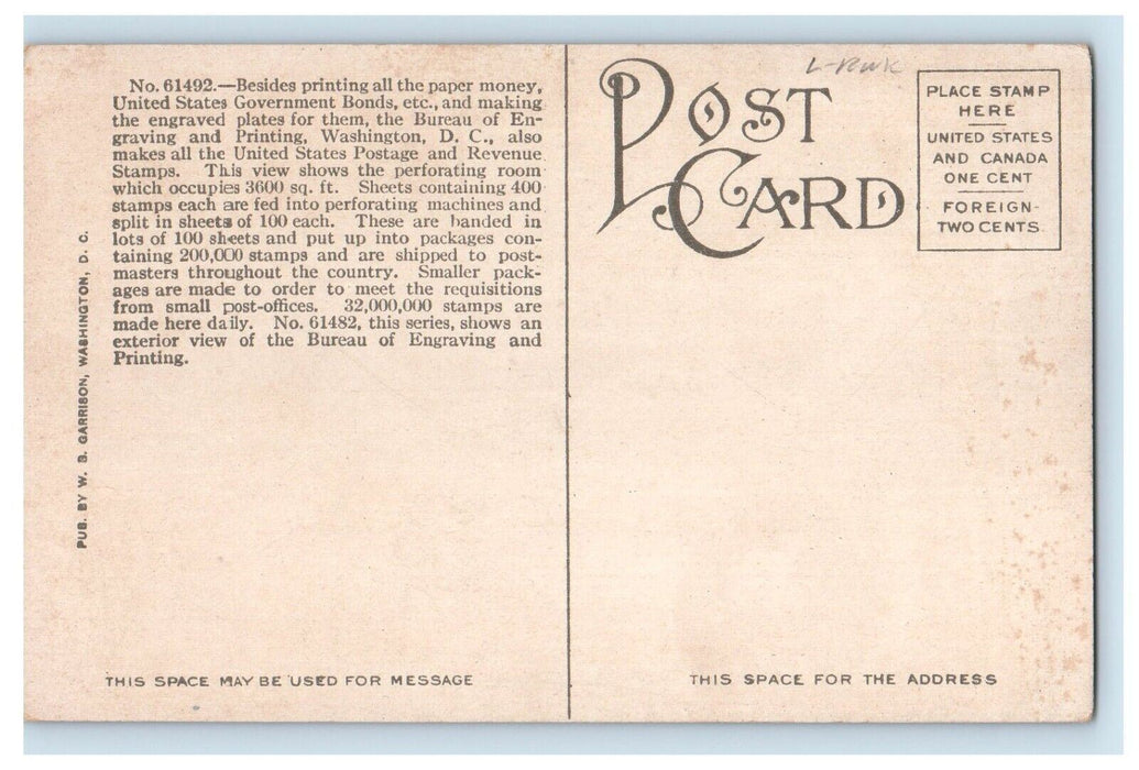 Making Postage Stamps Bureau Engraving Printing Washington DC Antique Postcard