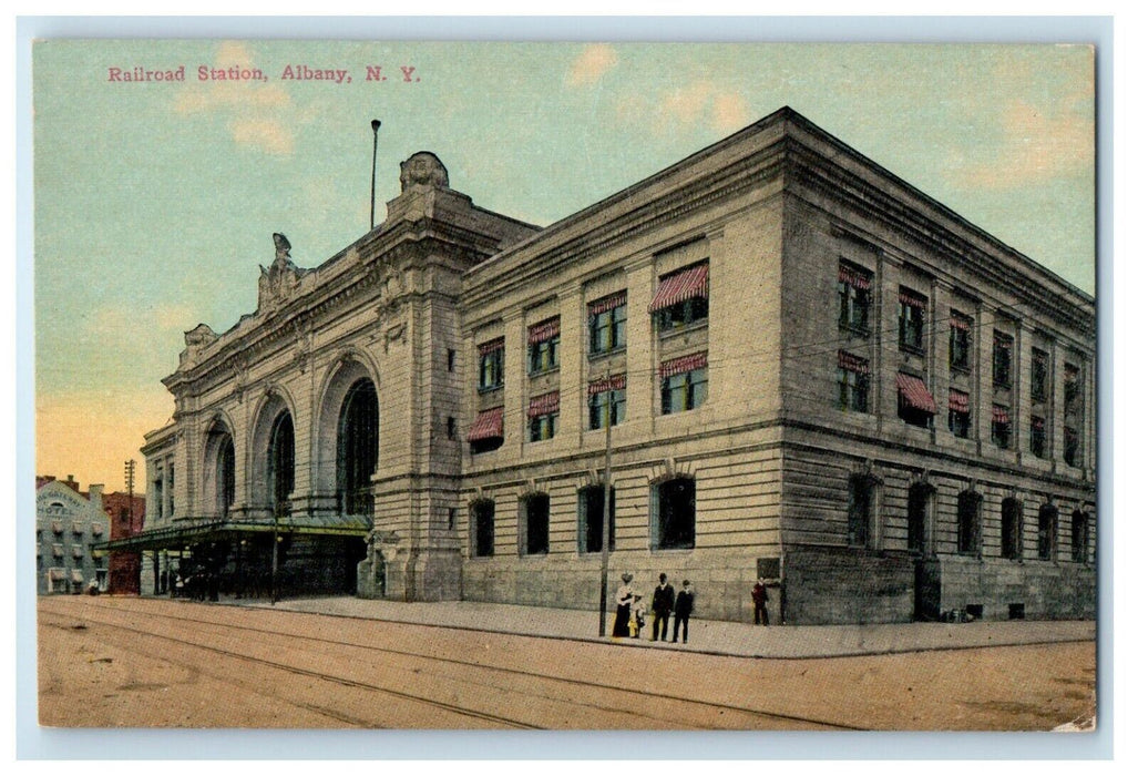 c1910's Railroad Station Depot Building Street View Albany New York NY Postcard