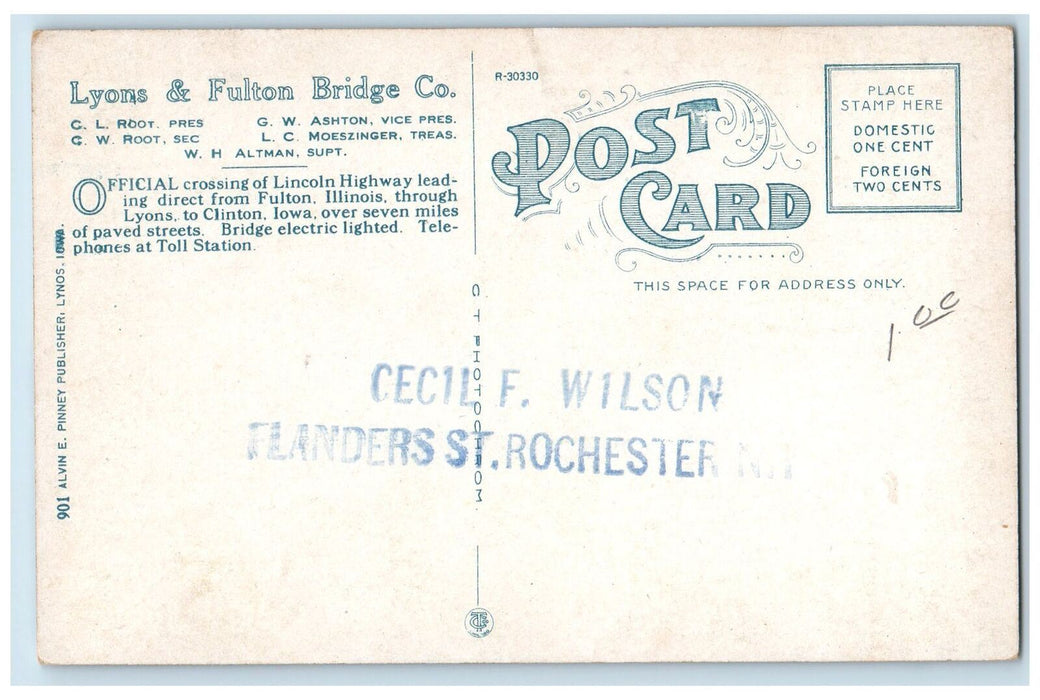 c1950 Lincoln Highway Lyons Fulton Bridge River Ferry Clinton Iowa IA Postcard