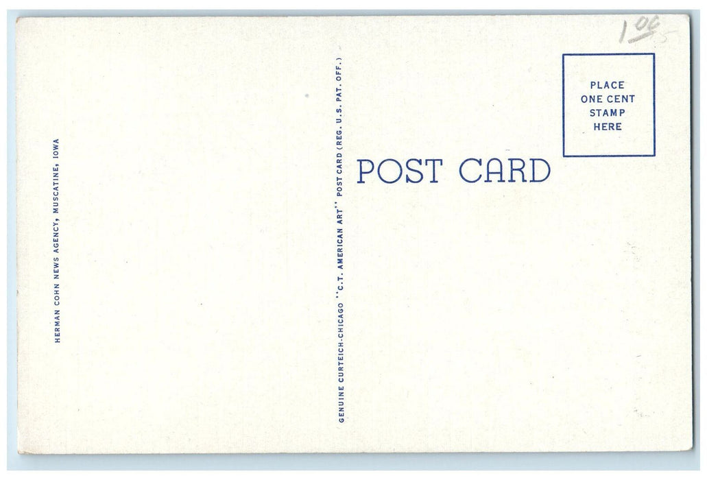 c1950 First Methodical Episcopal Church Cross Tower Muscatine Iowa IA Postcard