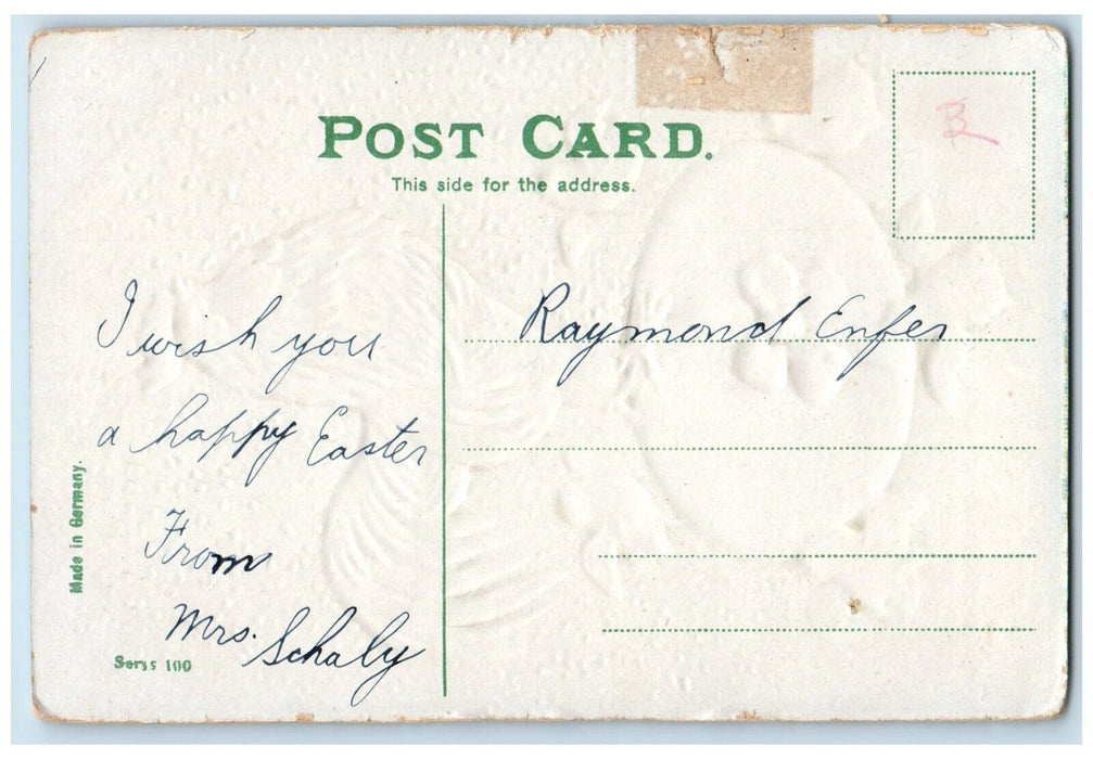 c1910's Happy Easter Egg Chicks Rooster Chicken Hen Embossed Antique Postcard