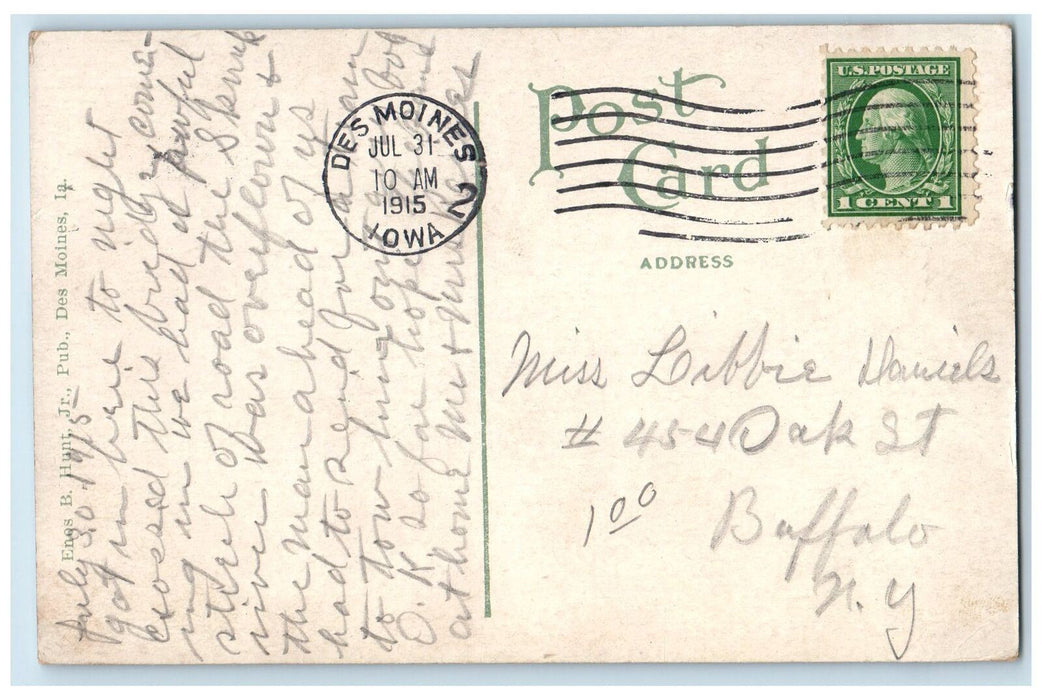 1915 Locust Street Bridge Municipal Building Tramway Des Moines Iowa IA Postcard