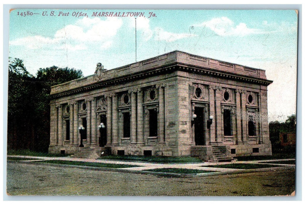 1907 US Post Office Building View Entrance Stairs Marshalltown Iowa IA Postcard