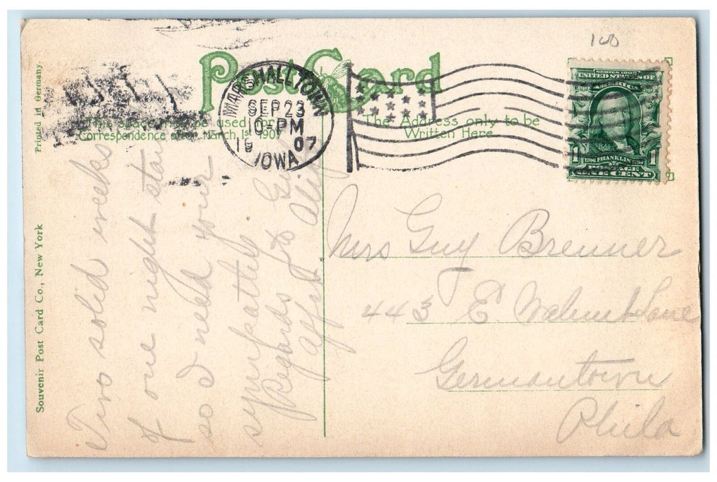 1907 US Post Office Building View Entrance Stairs Marshalltown Iowa IA Postcard