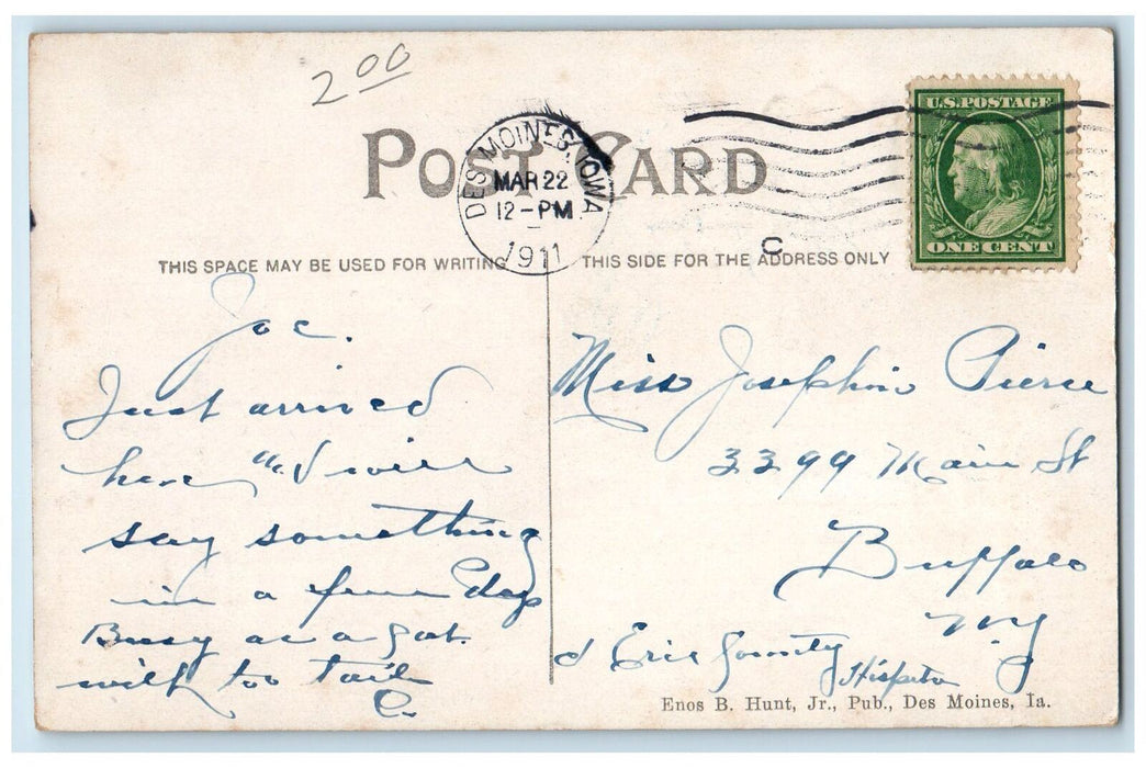 1911 Mercy Hospital Building View Entrance Roadside Des Moines Iowa IA Postcard