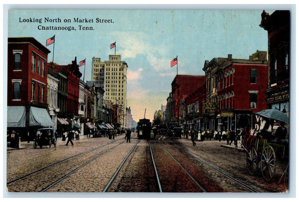 Looking North On Market Street Shops Stores Chattanooga Tennessee TN Postcard